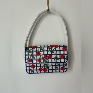 Viral Beaded Cherry Blue White Shoulder Bag